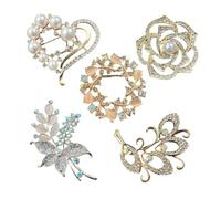CVDYWDJIE Broches À Fleurs 5 Pièces, Broches en Perles Et Diamants, Badges De Mode pour Femmes, Badges À Épingles en Métal, Accessoires Vestimentaires Glamour