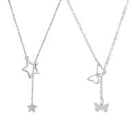 CVDYWDJIE Colliers pour Femmes 2 Pièces, Colliers À La Mode Et Créatifs, Colliers À Pendentif Creux, Colliers À Pendentif Longs, Colliers Simples Et Polyvalents