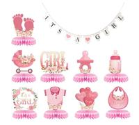 CVDYWDJIE Décorations De Table pour Filles 9 Pièces, Drapeau À Tirer pour Fille 1 Pièce, Décorations De Révélation du Genre, Décorations De Baby Shower, Décorations De Fond