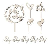 CVDYWDJIE Inserts De Gâteau en Bois 10 Pièces, Garnitures De Gâteau d'anniversaire pour Bébé, Inserts Créatifs Oh Baby, Décorations De Gâteau pour Fête Prénatale