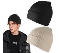 CVDYWDJIE Lot De 2 Bonnets Tricotés Unis, Bonnets Tricotés Simples, Bonnets Tricotés Élastiques, Bonnets Tricotés Doux, Bonnets Chauds Coupe-Vent, Bonnets Tricotés Sportifs