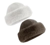 CVDYWDJIE Pack De 2 Chapeaux Dôme, Chapeaux Froids Et Chauds, Chapeaux en Peluche, Chapeaux d'hiver, Chapeaux Simples Et Polyvalents (Marron, Blanc)