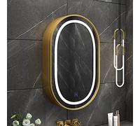 CVERTHAF Armoire de Toilette Ovale à LED 70 x 40 cm, Commande Tactile, 3 températures de Couleur (3 000 K/4 500 K/6 000 K), Armoire Murale dorée pour Un Rangement et Un éclairage élégants.