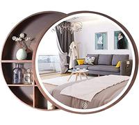 CVERTHAF Armoire de Toilette Ronde à LED en Bois avec éclairage, Armoire de Rangement Murale, Miroir de Salle de Bain antibuée en Bois Massif, Miroir de courtoisie Rond Mural, Noir, 70 cm (Noyer 50 c