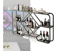 CVFOMBN Porte Bouteille Mural,MéTal Etagere Vin avec Porte-Verre,Rangement Range Support Bouteille Meuble Bar Cuisine Etagere Metal pour Cave Cuisine Salle à Manger,Noir,100cm/39.37in
