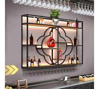 CVFOMBN Porte Bouteille Mural,MéTal Etagere Vin avec Porte-Verre,Rangement Range Support Bouteille Meuble Bar Cuisine Etagere Metal pour Cave Cuisine Manger Restaurant,Noir,120cm/47.24in