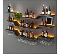 CVFOMBN Porte-Bouteilles Mural Industriel avec Support Verres,Bars Modernes Porte-Vin éTagèRes Flottantes en Verre,Etagere Murale Range Bouteille Vin pour Cuisines,Bar,Noir,140cm/55.12in