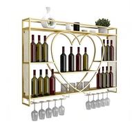 CVFOMBN Porte - vin Montage Mural en métal Moderne,Muraux Industriels avec Porte-Verre Étagère Flottante Murale en métal pour vin Porte-Bouteille avec Tablette Réglable,d'or,100cm/39.37in
