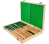 CVFRDD 8 pièces + 1 Jeu de Ciseaux de Tour HSS Gratuit for Le Tournage du Bois Racine Couteau à découper 6.89 "Lame 16.14" ciseau avec boîte à Outils(Burlywood)