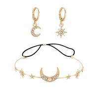 CVFRTT 1 Bandeau Lune Et 1 Paire De Boucles d'oreilles Étoile Lune, Bijoux Élés, Bijoux Vintage, Accessoires Vestimentaires, Bijoux pour Femmes