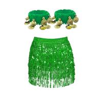 CVFRTT 1 Jupe De Danse Du Ventre Et 1 Paire De Bracelets De Danse Du Ventre, Vêtements De Spectacle De Danse, Costumes De Danse Du Ventre, Jupe À Franges À Paillettes