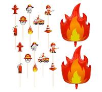 CVFRTT 16 Pièces De Décoration De Gâteau De Feu, 2 Ballons De Feu, Fournitures De Décoration De Gâteau De Pompiers, Décorations De Fête d'anniversaire pour Enfants