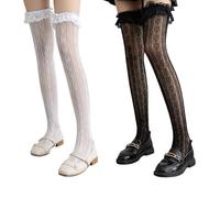CVFRTT 2 Paires De Chaussettes En Dentelle D'Amour, Chaussettes Aux Genoux Mignonnes, Accessoires Vestimentaires, Chaussettes En Dentelle Élastique, Chaussettes En Dentelle Pour Femmes