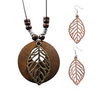 CVFRTT Collier 1 Feuille, Une Paire De Boucles d'oreilles en Forme De Feuille, Collier Long pour Femme, Ensemble De Bijoux en Forme De Feuille, Décoration De Bijoux Pendentif