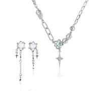 CVFRTT Collier en Zircon 1 Pièce Et 1 Paire De Boucles d'oreilles, Bijoux À La Mode, Collier Au Design Irrégulier, Collier Pendentif Étoile, Accessoires Vestimentaires