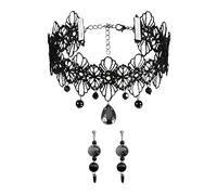 CVFRTT Collier Gothique 1 Pièce Et 1 Paire De Boucles d'oreilles, Bijoux Rétro Simples, Collier en Dentelle, Accessoires Vestimentaires, Bijoux pour Femmes