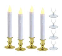 CVHOMEDECO. Bougies de fenêtre avec ventouses, Bougies LED à Piles, Auto allumage/Extinction, Base dorée Amovible, lumières Orange Chaudes vacillantes, décoration sans Flamme (4 Paquets)