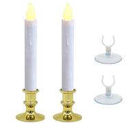CVHOMEDECO. Bougies de fenêtre avec ventouses, bougies LED à piles, auto allumage/extinction, base dorée amovible, lumières orange chaudes vacillantes, décoration sans flamme (2 paquets)
