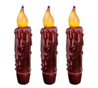 CVHOMEDECO. Bougies en Cire véritable, trempées à la Main, fonctionnant sur Piles, avec minuterie LED, décoration Rustique Primitive, 12 cm, Bourgogne, 3 PCS dans Un Paquet.
