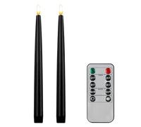 CVHOMEDECO. Bougies sans flamme avec télécommande à 10 touches, bougies de fenêtre à mèche 3D fonctionnant à l'aide de piles, cire véritable, décorées pour la maison et les fêtes de Noël, noir