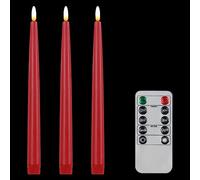 CVHOMEDECO. Bougies sans flamme avec télécommande à 10 touches, bougies de fenêtre à mèche 3D fonctionnant à l'aide d'une pile, cire véritable, décorées 2 x 28 cm, paquet de 3, rouge