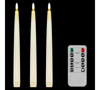 CVHOMEDECO. Bougies sans flamme avec télécommande à 10 touches, bougies de fenêtre à mèche 3D fonctionnant à piles, cire véritable, décorées 2 x 28 cm, paquet de 3, ivoire