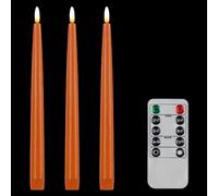 CVHOMEDECO. Bougies sans flamme avec télécommande à 10 touches, bougies de fenêtre à mèche 3D fonctionnant à l'aide d'une pile, cire véritable, décorées 2 x 28 cm, paquet de 3, orange