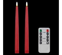 CVHOMEDECO. Bougies sans flamme avec télécommande à 10 touches, bougies de fenêtre à mèche 3D fonctionnant à piles, cire véritable, décorées pour Noël à la maison 2 x 28 cm, paquet de 2, rouge