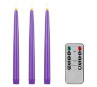 CVHOMEDECO. Bougies sans flamme avec télécommande à 10 touches, bougies de fenêtre à mèche 3D fonctionnant à piles, cire véritable, décorées pour la maison et les fêtes de Noël, paquet de 3, mauve