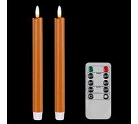 CVHOMEDECO. Bougies sans Flamme en Cire véritable avec télécommande à 10 Touches, Bougies de fenêtre à mèche 3D fonctionnant à l'aide d'une Pile, décorations 2 x 25,4 cm, Paquet de 2, Orange