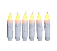 CVHOMEDECO. Chandelles à bout effilé vacillantes, bougies sans flamme à DEL, fonctionnant à piles avec minuterie, blanches, 12 cm, ensemble de 6.