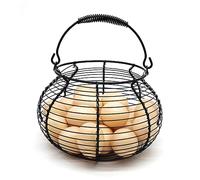 CVHOMEDECO. Elegant Wire Egg Basket with swimming Handle Primitives Vintage Gathering Basket. Noir