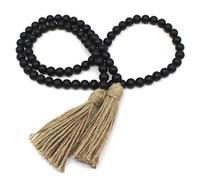 CVHOMEDECO. Guirlande de Perles en Bois avec Glands Farmhouse Rustic Wooden Prayer Bead String Wall Hanging Accent for Home Festival Decor. Noir