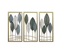 CVHOMEDECO. Lot de 3 panneaux muraux en métal avec feuilles botaniques - Décoration murale rustique pour salon, chambre à coucher, salle de bain ou décoration extérieure