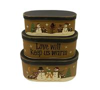 CVHOMEDECO. Ovale Rustique Vintage“Love Will Keep Us Warm”Boîtes gigognes en carton pour collectionneurs, grand 24,7 x 14 x 10 centimètre, ensemble de 3.
