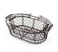 CVHOMEDECO. Panier à oeufs ovale en fil métallique Panier à fruits en fil métallique avec poignée Panier de rangement primitif de style vintage. Rouillé, lot de 2