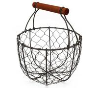 CVHOMEDECO. Panier à oeufs rond en fil de poule Panier à fruits avec poignée en bois Primitives Panier de cueillette vintage. Rusty