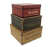 CVHOMEDECO. Photos carrées Vintage Photos, Memories, Keepsakes boîtes à nids en Carton, Grand 27,9 x 27,9 x 14 cm centimètre. Lot de 3.