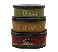 CVHOMEDECO. Primitives Lot de 3 boîtes gigognes en Carton Vintage, Grand 24,7 x 14 x 10 cm - Bless Our Home