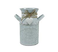CVHOMEDECO. Primitives Vintage Mini Jug Vase Metal Milk Can with Tied Heart, Chic Rustic Flower Planter for Garden and Home Décor. 12,7 x 7,6 x 14,6 cm