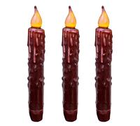 CVHOMEDECO. Real Wax Hand Dipped Battery Operated LED Timer Taper Candles Country Primitive Flameless Lights Décor, 17,1 cm, Burgundy, 3 PCS in a Package