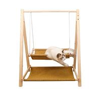 CVJdfhRE Lit balançoire for Chat à Deux Niveaux, hamac en Bois de pin Naturel for Chien et, mobilier Confortable, Respirant Lavable for Animaux Compagnie(Brown)