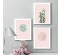 CVMINY 3 Images Set-Tableau Abstrait Rose en Forme de Plante Fleur de Cactus et Sucette Barbe à Papa Affiche Murale sur Toile Décoration Moderne pour Chambre D'Enfant-40x50cm (sans cadre)