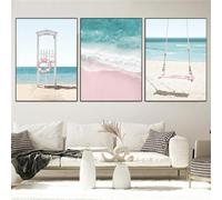 CVMINY Ensemble de 3-Affiche et Impressions de Paysage de Plage de la Mer Rose Peinture sur Toile Nordique Art Mural pour Salon Chambre Cuisine Bureau Décoration Intérieure-40 * 50cm (Non encadré)