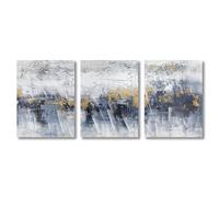 CVMINY Ensemble de 3-Peinture Moderne Bleu Gris or Blanc Art Mural Impression Abstrait Peinture à L'Huile sur Toile Images pour Salon Bureau Décoration Œuvre-50 * 70cm (Non encadré)