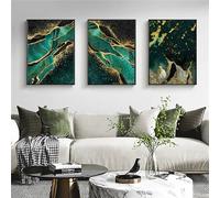 CVMINY Ensemble de 3-Tableau Abstrait en Marbre sur Toile Art Mural Motif Luxueux Vert et or Affiche et Impression Décoration Moderne pour Salon Cuisine Bureau Ou Maison-40 * 50cm (Non encadré)