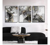 CVMINY Ensemble de 3-Tableau Abstrait Noir et Blanc Effet Marbre Doré sur Toile Affiche Décorative pour Salon Cuisine Bureau Maison-30 * 50cm (Non encadré)