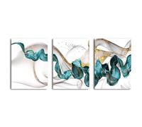 CVMINY Ensemble de 3-Tableau Abstrait Ruban Bleu Vert sur Toile Œuvre D'Art Murale de Luxe Poster Imprimé Décoration pour la Maison le Salon le Bureau la Chambre-40 * 50cm (Non encadré)