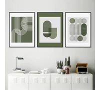 CVMINY Image D'Art,Tableau Abstrait à Lignes Géométriques Vertes et Blocs de Couleur sur Toile Affiche Moderne pour la Décoration du Salon et de la Chambre-50 * 60cm*3Pcs(Non Encadré)