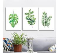 CVMINY Image D'Art,Tableau Abstrait de Feuilles de Plantes Vertes sur Toile Affiche et Impression D'Art Minimaliste Décoration Murale Moderne pour Chambre D'Enfant-50 * 60cm*3Pcs(Non Encadré)